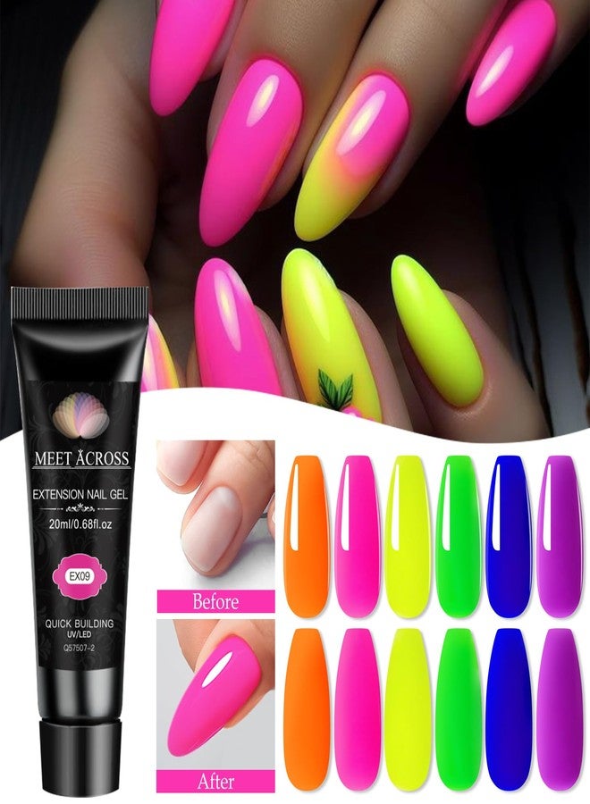 MEET ACROSS Neon Poly Nail Gel Set - 6 Colors Halloween Pink Neon Green Yellow Orange Bright Colors Poly Extension Nail Gel Polish Kit Soak Off UV Long Lasting Enhancement Solution for Salon DIY at Home - Image 2